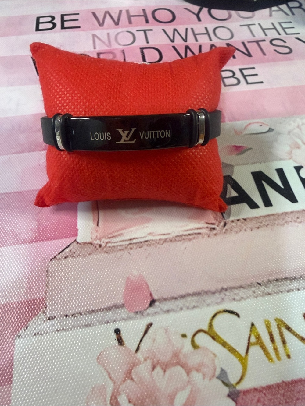Black leather Bracelet with black Silver Logo Plate